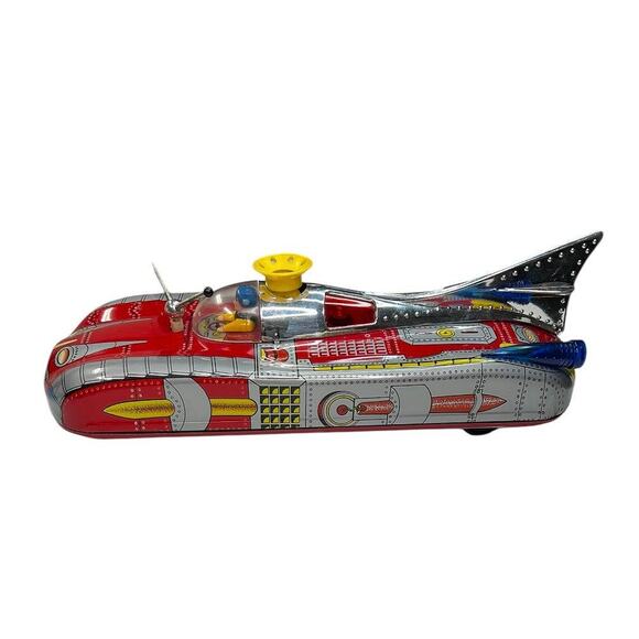 Other Other - Vintage 1960s Litho Tin Battery Space Car Rocket Ship Red collectible